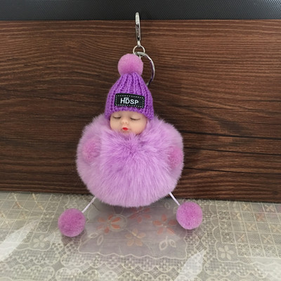 Moda colorată păpușă adormită Piesă agățată bile de păr pandantiv drăguț pufos cu pompon lanț din vată de bumbac, pungă, jucărie cu minge