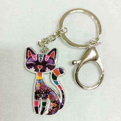 Животно котка Женски ключодържател Шест цвята котка Сладък висулка Аксесоари Подаръци за годишнина за жени Личност Модни бижута