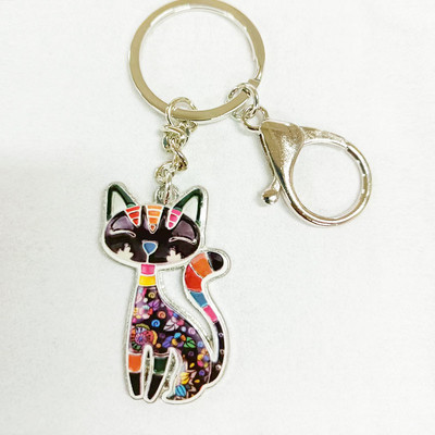 Животно котка Женски ключодържател Шест цвята котка Сладък висулка Аксесоари Подаръци за годишнина за жени Личност Модни бижута