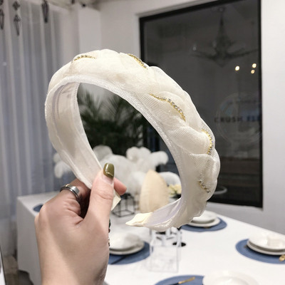 Nouă bandă din plasă din dantelă la modă, lucrată manual cu perle strălucitoare, decorare cu strasuri, bentiță pentru femei, accesorii pentru păr