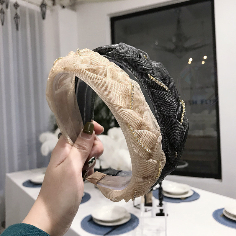 Nouă bandă din plasă din dantelă la modă, lucrată manual cu perle strălucitoare, decorare cu strasuri, bentiță pentru femei, accesorii pentru păr