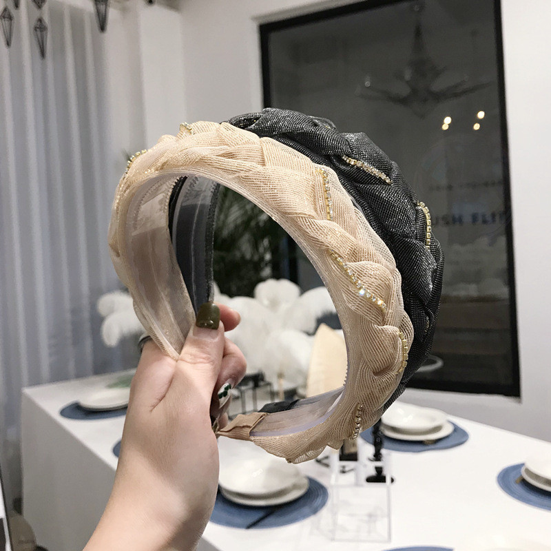 Nouă bandă din plasă din dantelă la modă, lucrată manual cu perle strălucitoare, decorare cu strasuri, bentiță pentru femei, accesorii pentru păr