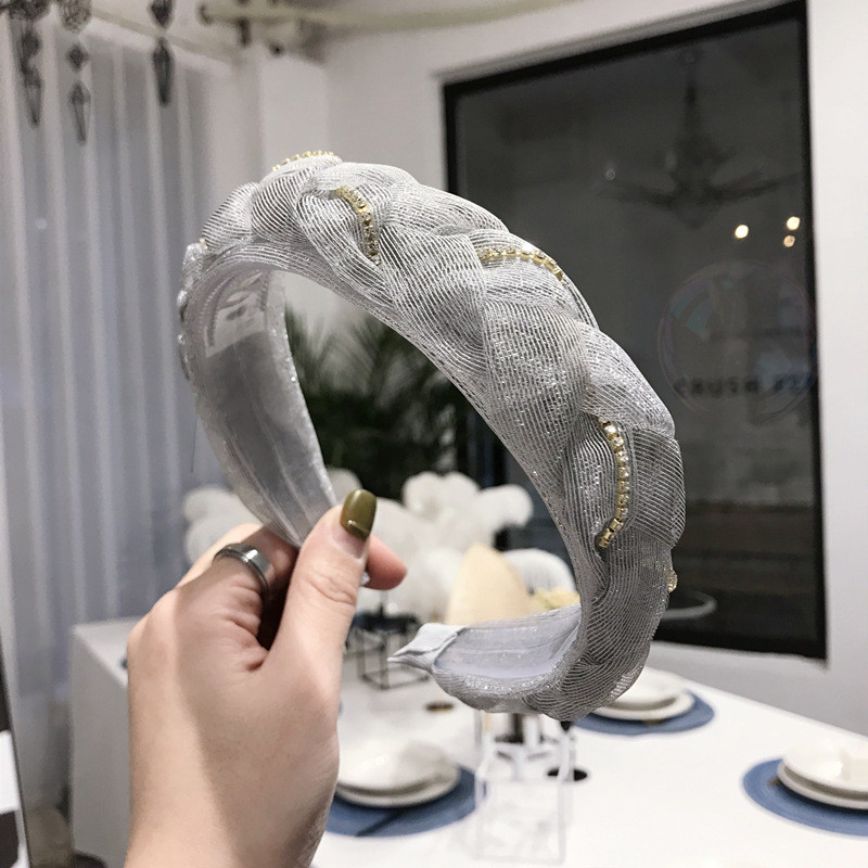 Nouă bandă din plasă din dantelă la modă, lucrată manual cu perle strălucitoare, decorare cu strasuri, bentiță pentru femei, accesorii pentru păr