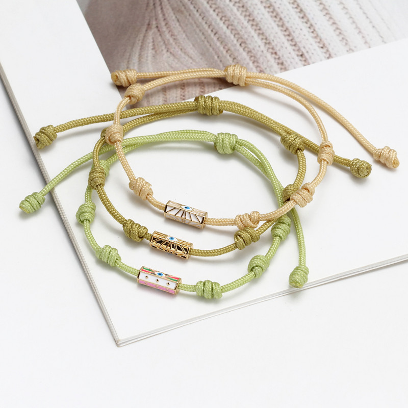 Wish Card Email Cupru Mărgele Tub Brățară Turcia Evil Eye Charm Brățară reglabilă din lanț de bumbac pentru femei Bijuterii de petrecere Cadouri