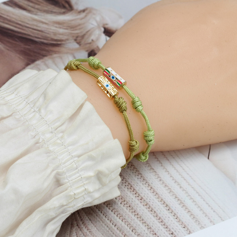 Wish Card Email Cupru Mărgele Tub Brățară Turcia Evil Eye Charm Brățară reglabilă din lanț de bumbac pentru femei Bijuterii de petrecere Cadouri