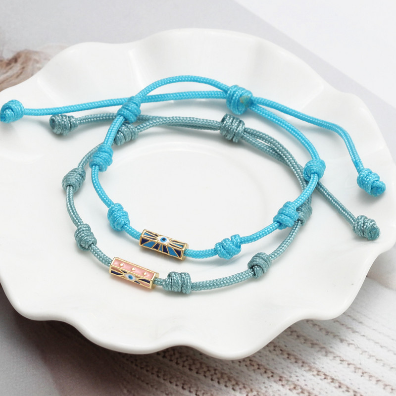 Wish Card Email Cupru Mărgele Tub Brățară Turcia Evil Eye Charm Brățară reglabilă din lanț de bumbac pentru femei Bijuterii de petrecere Cadouri