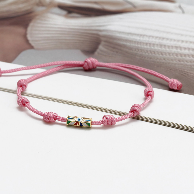 Wish Card Email Cupru Mărgele Tub Brățară Turcia Evil Eye Charm Brățară reglabilă din lanț de bumbac pentru femei Bijuterii de petrecere Cadouri