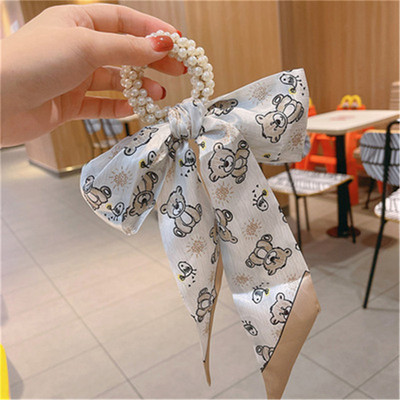 Noua bandă elastică pentru păr, cu fundiță, pentru doamne, cravată de păr, coadă de cal, perlă, frânghie, grămadă de păr, accesorii de păr la modă pentru femei