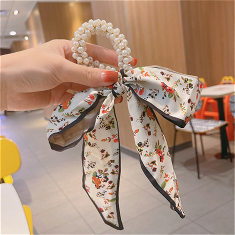 Noua bandă elastică pentru păr, cu fundiță, pentru doamne, cravată de păr, coadă de cal, perlă, frânghie, grămadă de păr, accesorii de păr la modă pentru femei