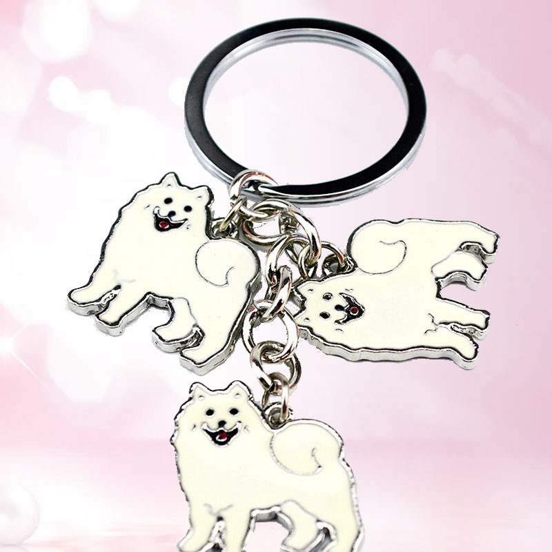 Brelocuri fierbinți Samoyed Animal Câini Breloc pandantiv metal Charm Cadouri lucrate manual pentru iubitorii de animale de companie Bijuterii pentru câini Femeie Suport pentru chei