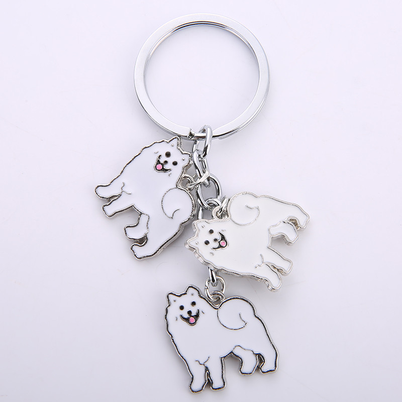 Brelocuri fierbinți Samoyed Animal Câini Breloc pandantiv metal Charm Cadouri lucrate manual pentru iubitorii de animale de companie Bijuterii pentru câini Femeie Suport pentru chei