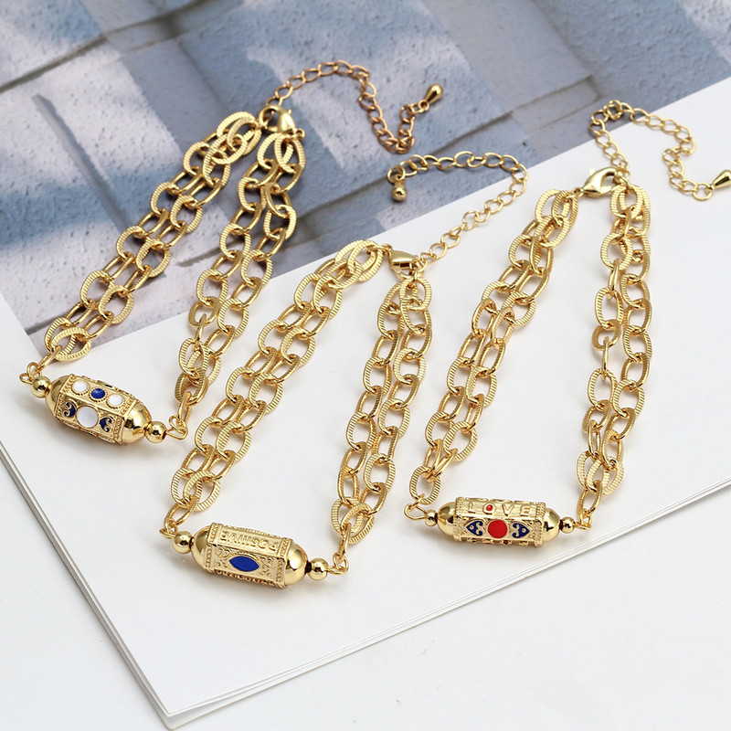 Wish Card 2022 emailat cupru bratara margele pentru femei fete moda noroc Boho bijuterii punk brăţară cu lanţ gros dintr-o bucată