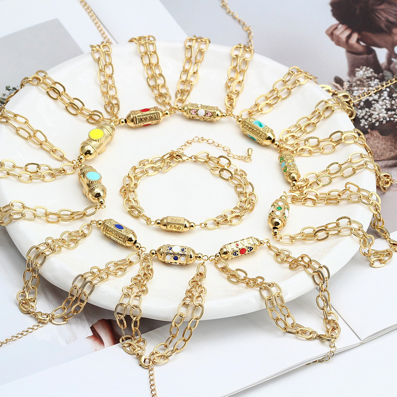 Wish Card 2022 emailat cupru bratara margele pentru femei fete moda noroc Boho bijuterii punk brăţară cu lanţ gros dintr-o bucată