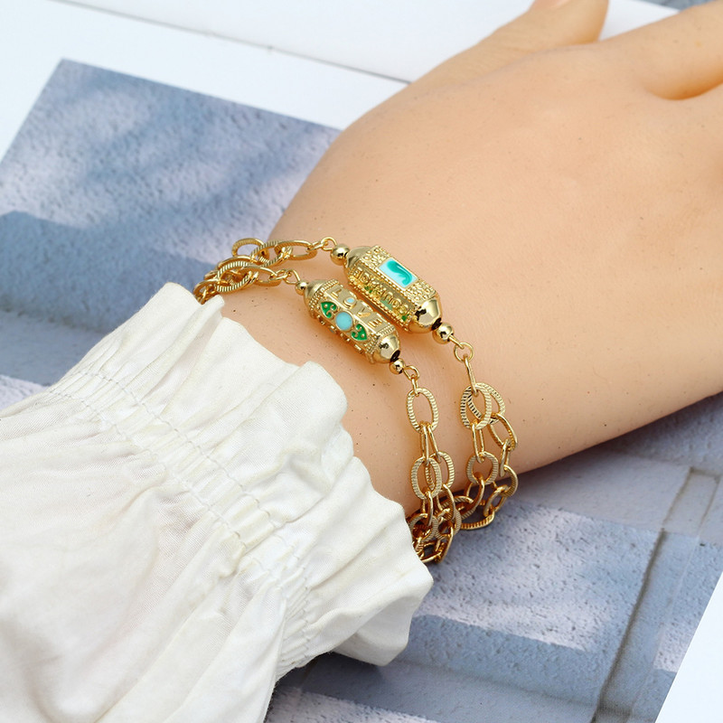 Wish Card 2022 emailat cupru bratara margele pentru femei fete moda noroc Boho bijuterii punk brăţară cu lanţ gros dintr-o bucată