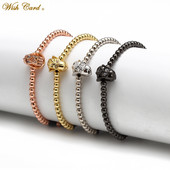 Card de dorințe Brățară împletită cu margele de cupru la modă CZ Cască generală Brățară cu craniu pentru bărbați, femei, bijuterii de modă Pulseira BD257