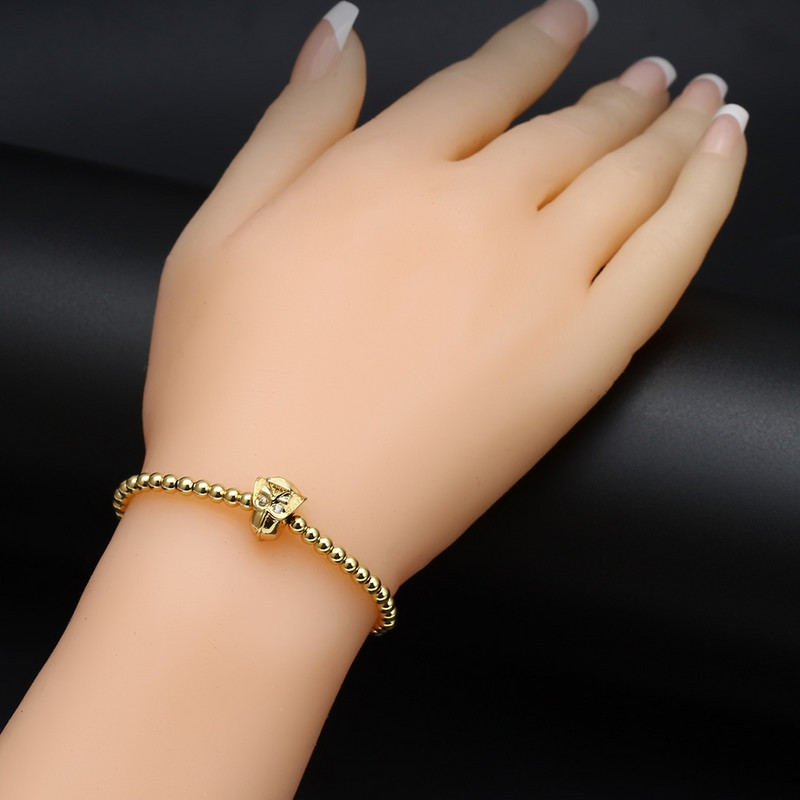 Card de dorințe Brățară împletită cu margele de cupru la modă CZ Cască generală Brățară cu craniu pentru bărbați, femei, bijuterii de modă Pulseira BD257