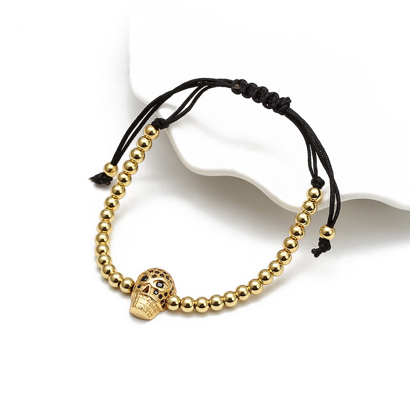 Card de dorințe Brățară împletită cu margele de cupru la modă CZ Cască generală Brățară cu craniu pentru bărbați, femei, bijuterii de modă Pulseira BD257