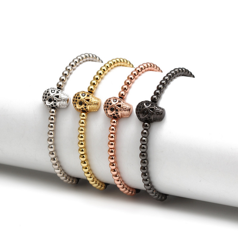 Card de dorințe Brățară împletită cu margele de cupru la modă CZ Cască generală Brățară cu craniu pentru bărbați, femei, bijuterii de modă Pulseira BD257