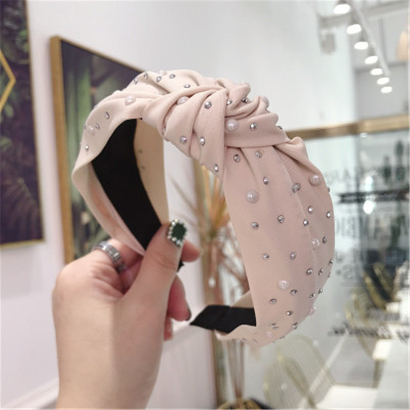 Nauja madinga moteriška plačiabrylė vidutinio mazgo galvos juosta Mišrūs perlų krištoliniai akmenukai dekoruoti vidutinio mazgo plaukų juostele galvos apdangalai plaukų aksesuarai