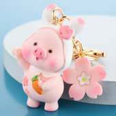 Drăguț Sakura Piggy Breloc Cartoon Morcov Floare Jucărie Porc Breloc pentru Femei Cuplu Rucsac Pandantiv Breloc Mașină Breloc Cadouri