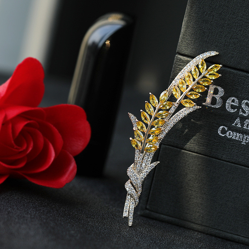 Zircon cubic de lux, ureche de grâu, ace de guler, broșe pentru costum, broșe strălucitoare pentru femei, bijuterii în stil interior.