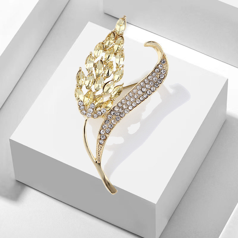 Cristal de culoare aurie ureche de grâu broșă guler ace eșarfă de mătase cataramă pentru costum strălucitor femei bărbați broșe de petrecere bijuterii