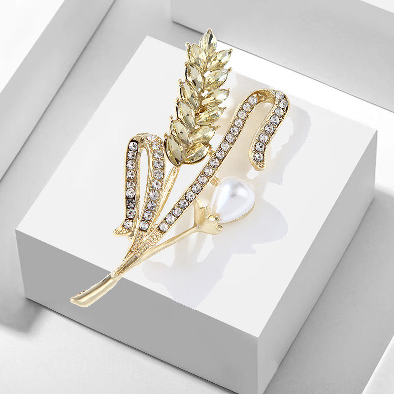 Cristal de culoare aurie ureche de grâu broșă guler ace eșarfă de mătase cataramă pentru costum strălucitor femei bărbați broșe de petrecere bijuterii