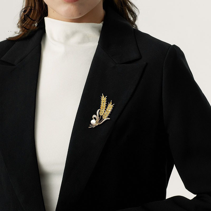 Cristal de culoare aurie ureche de grâu broșă guler ace eșarfă de mătase cataramă pentru costum strălucitor femei bărbați broșe de petrecere bijuterii