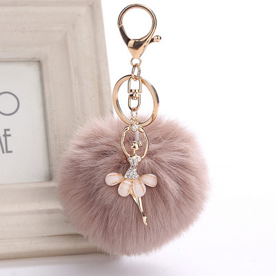 Breloc cu minge de blană de iepure falsă Breloc cu pompon Breloc cu pompon Inger balet Fată Fourrure Pompon Bijuterii geantă pentru femei