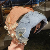 Francuski obruč za kosu s jednostavnom mašnom Korejski obruč za kosu na pritisak Dodaci za kosu Veleprodajna mreža crvena široka traka za glavu od biserne čipke