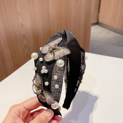 Francuski obruč za kosu s jednostavnom mašnom Korejski obruč za kosu na pritisak Dodaci za kosu Veleprodajna mreža crvena široka traka za glavu od biserne čipke