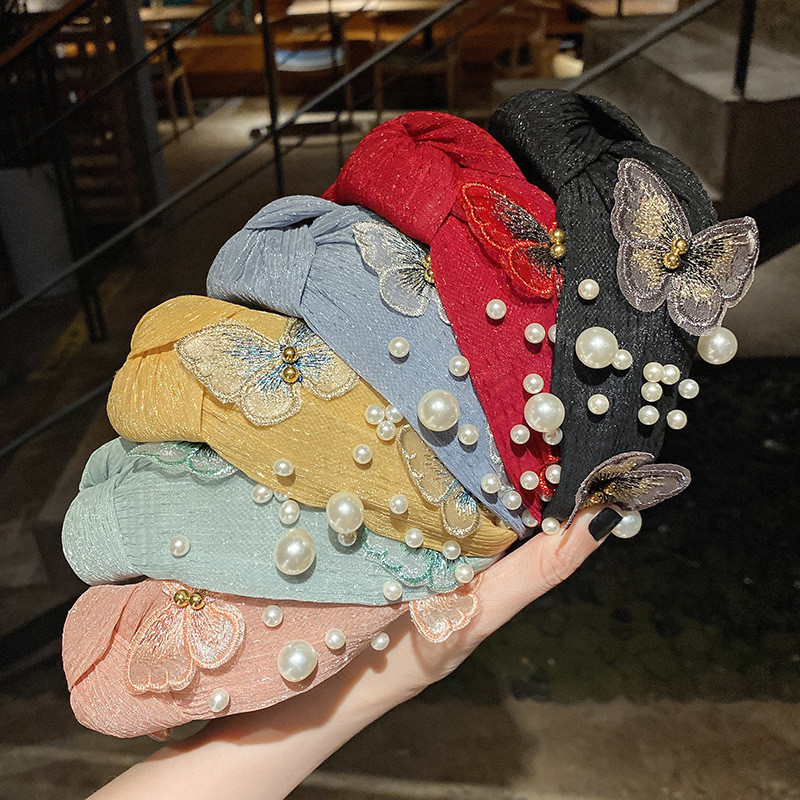 Francuski obruč za kosu s jednostavnom mašnom Korejski obruč za kosu na pritisak Dodaci za kosu Veleprodajna mreža crvena široka traka za glavu od biserne čipke