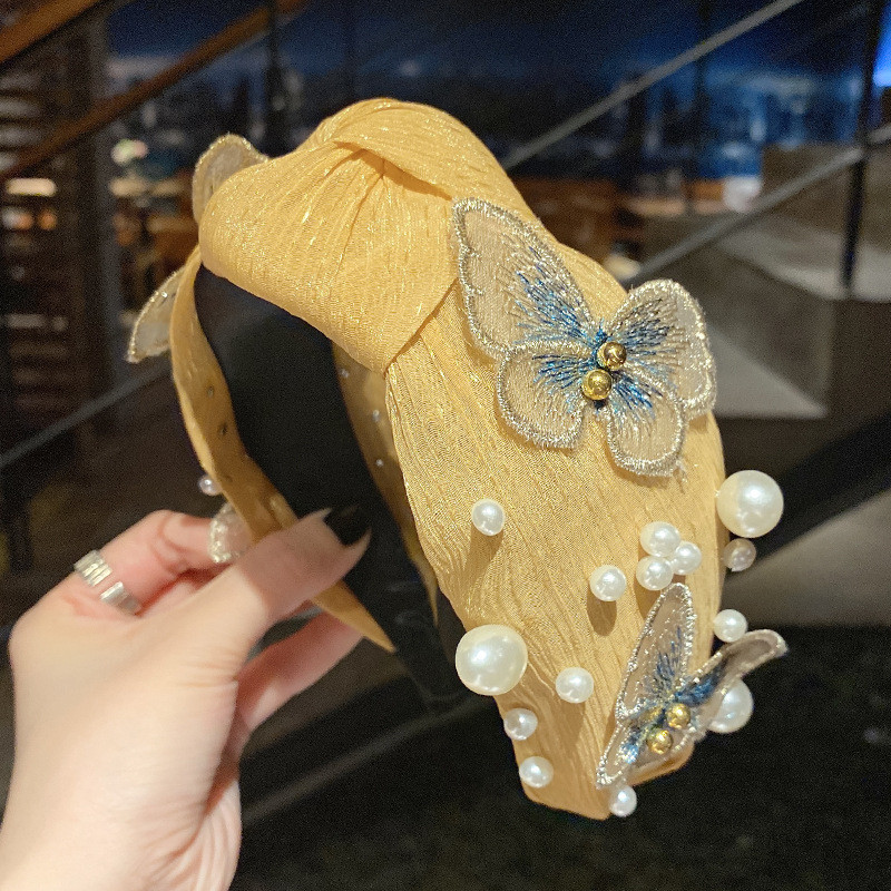 Francuski obruč za kosu s jednostavnom mašnom Korejski obruč za kosu na pritisak Dodaci za kosu Veleprodajna mreža crvena široka traka za glavu od biserne čipke