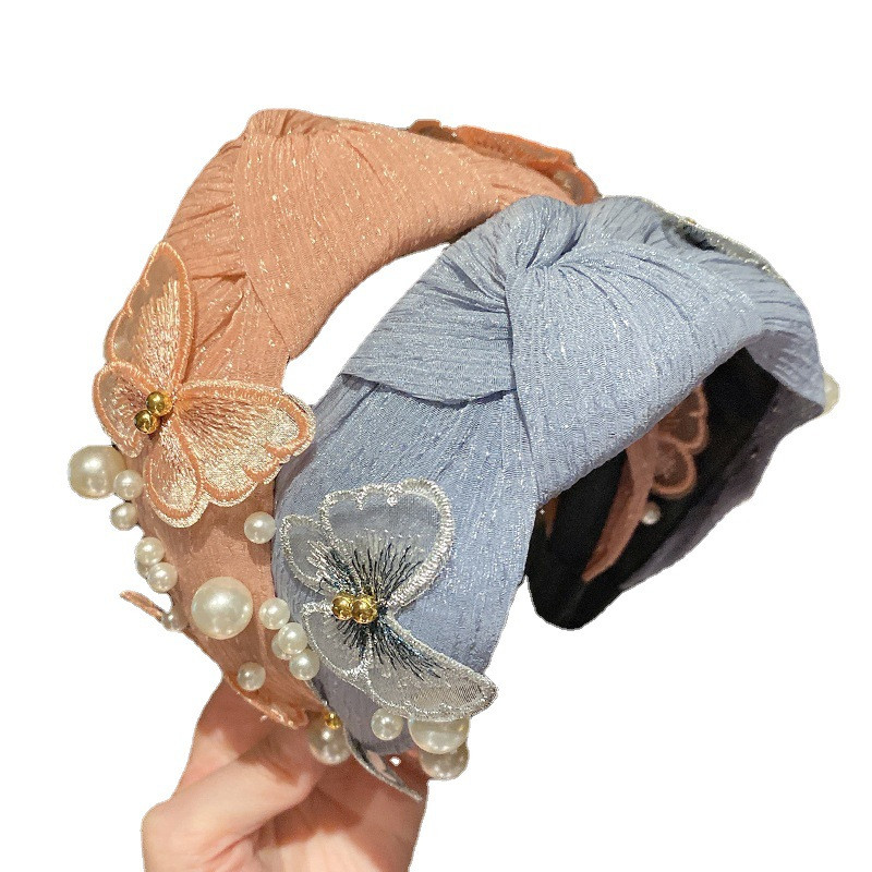 Francuski obruč za kosu s jednostavnom mašnom Korejski obruč za kosu na pritisak Dodaci za kosu Veleprodajna mreža crvena široka traka za glavu od biserne čipke