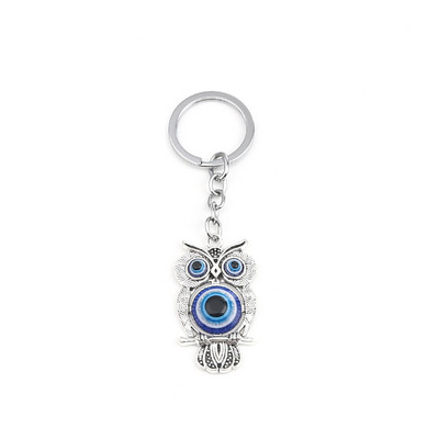 Breloc religios Evil Eye Pandantiv Cheie și breloc de mașină Culoare argintie Deep Blue Owl Animal Femei Accesorii genți