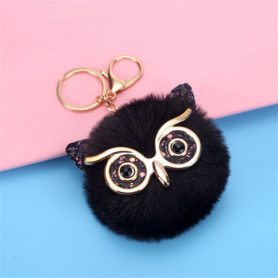 Kawaii bufniță pisică blană artificială pom pom breloc femei poșta portofel farmec drăguț animal pandantiv de pluș cu breloc accesorii rucsac