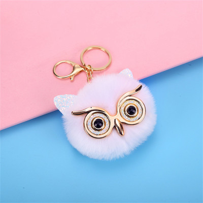 Kawaii bufniță pisică blană artificială pom pom breloc femei poșta portofel farmec drăguț animal pandantiv de pluș cu breloc accesorii rucsac