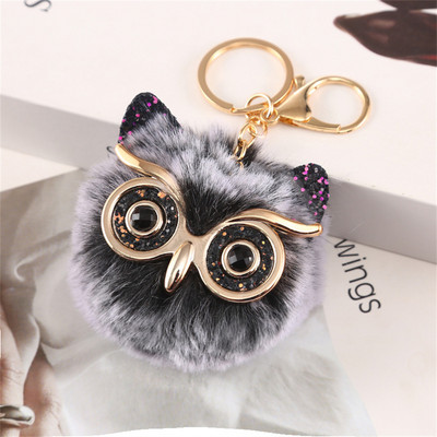 Kawaii bufniță pisică blană artificială pom pom breloc femei poșta portofel farmec drăguț animal pandantiv de pluș cu breloc accesorii rucsac