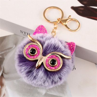Kawaii bufniță pisică blană artificială pom pom breloc femei poșta portofel farmec drăguț animal pandantiv de pluș cu breloc accesorii rucsac