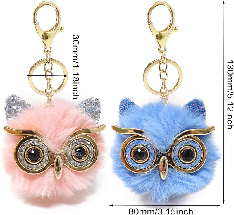 Kawaii bufniță pisică blană artificială pom pom breloc femei poșta portofel farmec drăguț animal pandantiv de pluș cu breloc accesorii rucsac