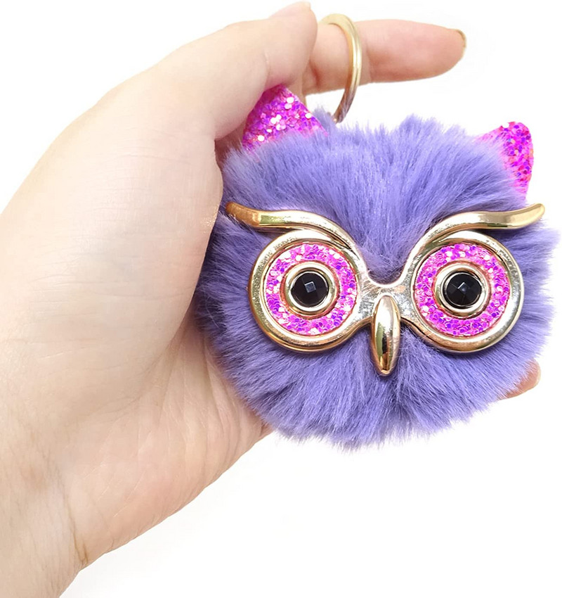 Kawaii bufniță pisică blană artificială pom pom breloc femei poșta portofel farmec drăguț animal pandantiv de pluș cu breloc accesorii rucsac