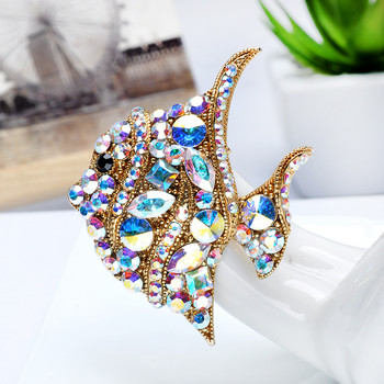 Pomlee Rhinestone Tropical Fish Брошки за жени Голяма сладка животинска брошка Парти палто Бижута Модни аксесоари