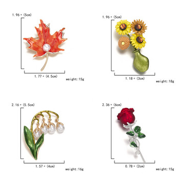 Винтидж цветни листа Перлена брошка Игли Растителни брошки за жени Модни бижута Аксесоари за парти облекло Елегантен женски подарък