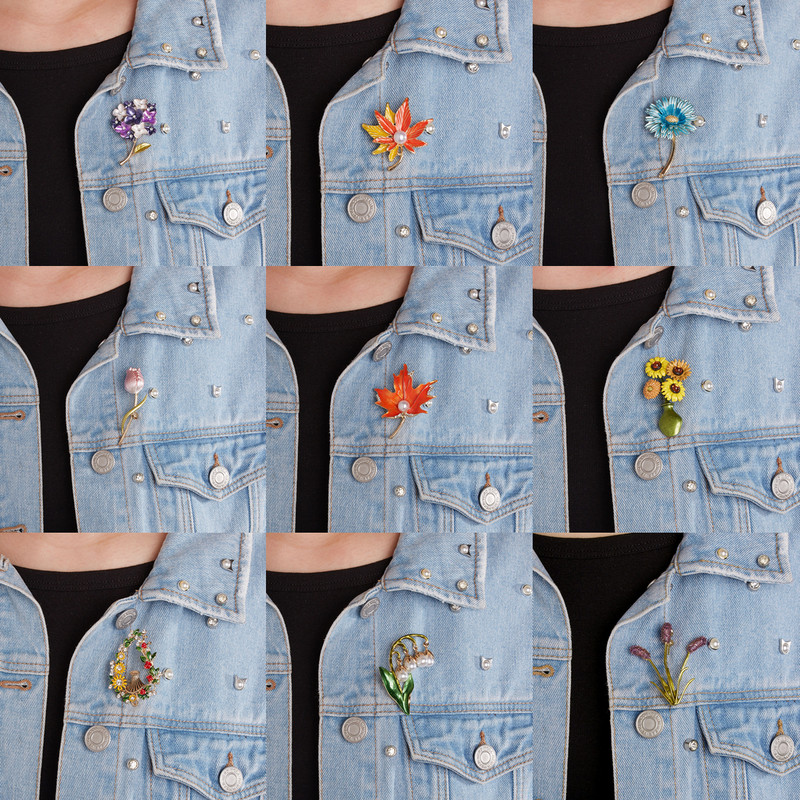 Винтидж цветни листа Перлена брошка Игли Растителни брошки за жени Модни бижута Аксесоари за парти облекло Елегантен женски подарък