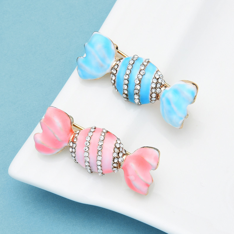 Wuli&baby Broșe noi, email, bomboane dulci, pentru femei, doamnă, 2 culori, strasuri, dulce, broșă pentru petrecere, cadouri