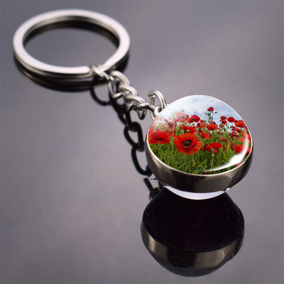 Lilleline võtmehoidja Poppy Flowers võtmehoidja kahe küljega klaaskuuliga võtmehoidja ripats võtmehoidja