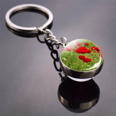 Lilleline võtmehoidja Poppy Flowers võtmehoidja kahe küljega klaaskuuliga võtmehoidja ripats võtmehoidja