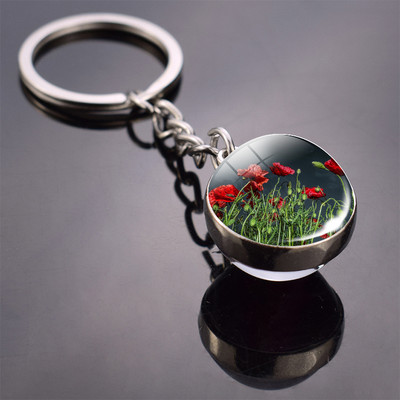 Lilleline võtmehoidja Poppy Flowers võtmehoidja kahe küljega klaaskuuliga võtmehoidja ripats võtmehoidja
