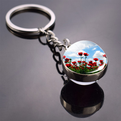 Lilleline võtmehoidja Poppy Flowers võtmehoidja kahe küljega klaaskuuliga võtmehoidja ripats võtmehoidja