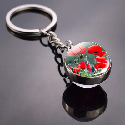 Lilleline võtmehoidja Poppy Flowers võtmehoidja kahe küljega klaaskuuliga võtmehoidja ripats võtmehoidja